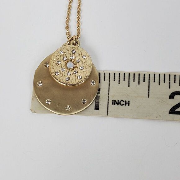 Loft Gold Tone Double Pendant Round Circle Crystal Rhinestone Pendant Necklace - Picture 10 of 13
